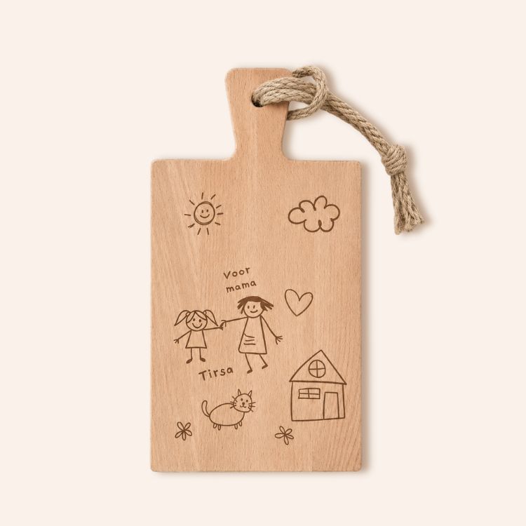 Van BRIES borrelplank met kindertekening gravering